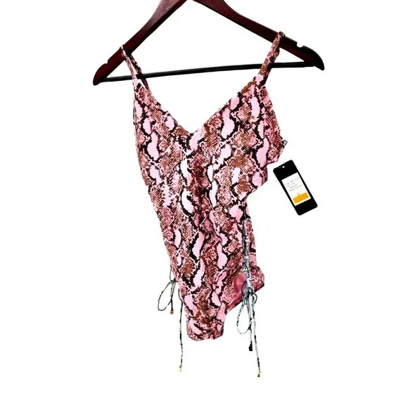 Rachel Roy S Corset Laced Side Pink Snake Python Swimsuit One-piece Swimwear